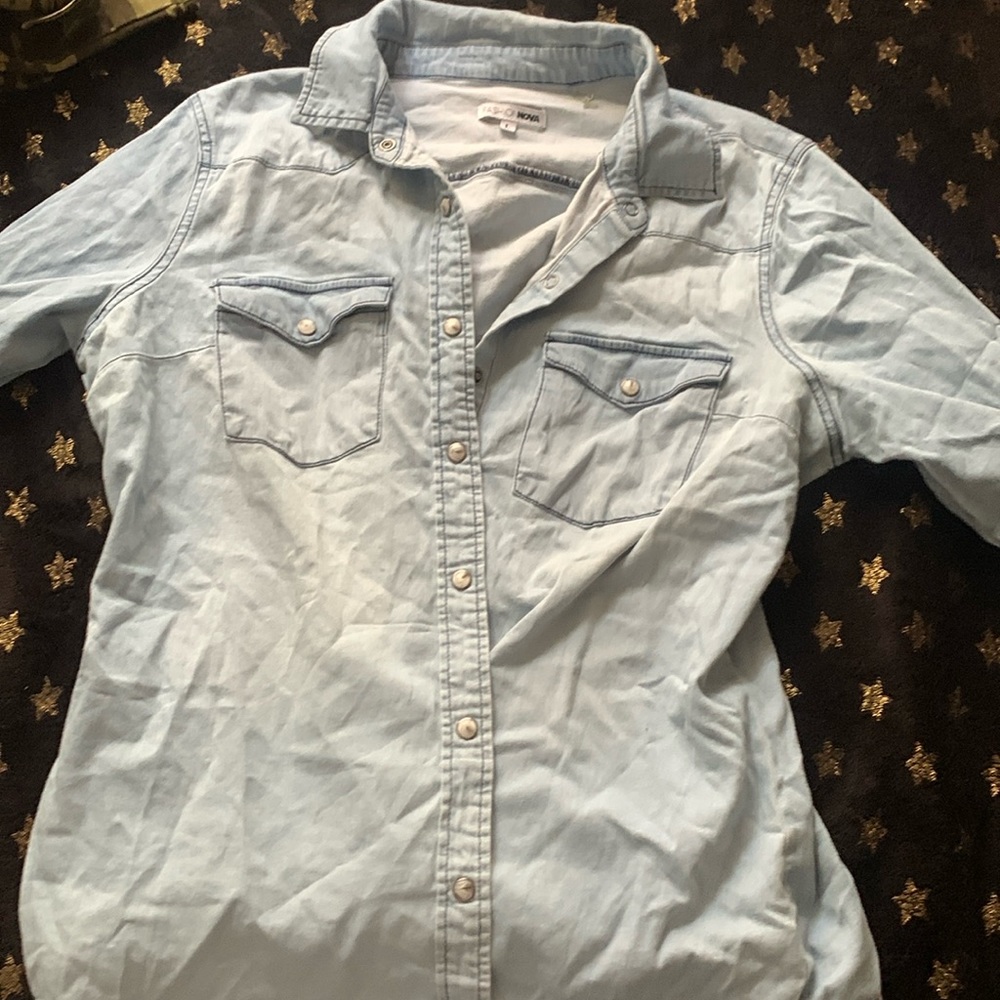 Jean button down top